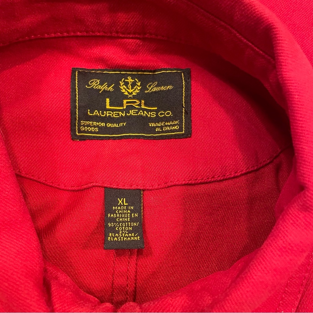 LRL Lauren Jeans Co Red Denim Jacket with Turn-Lock Buttons - Picture 10 of 11